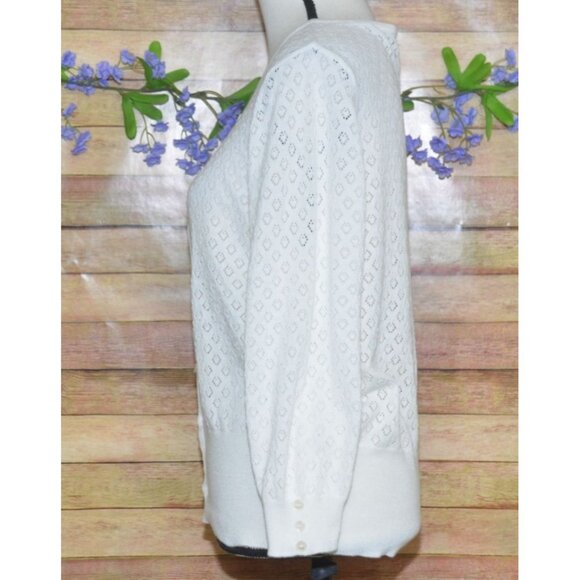 Outlander White Button Up Long Sleeve V-Neck Open Weave Cardigan Sweater Size L - Picture 5 of 10